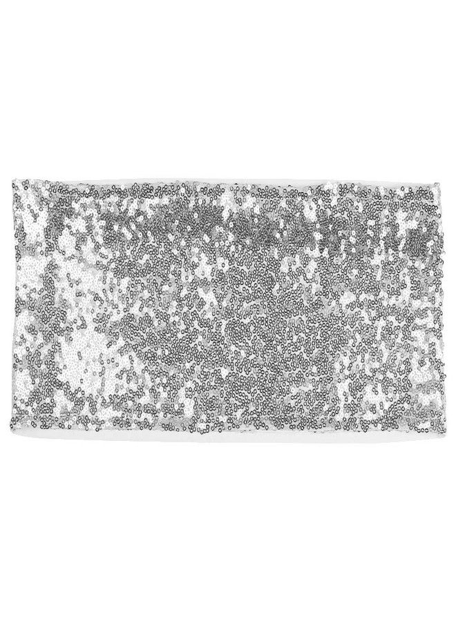 Desirable Life Pack of 50 Stretch Sequin Chair Sashes Chair Bands One-Sided Sequins Decor for Hotel Wedding Reception Party Event Chair Cover Decoration 4"x16" - Silver - Image 3